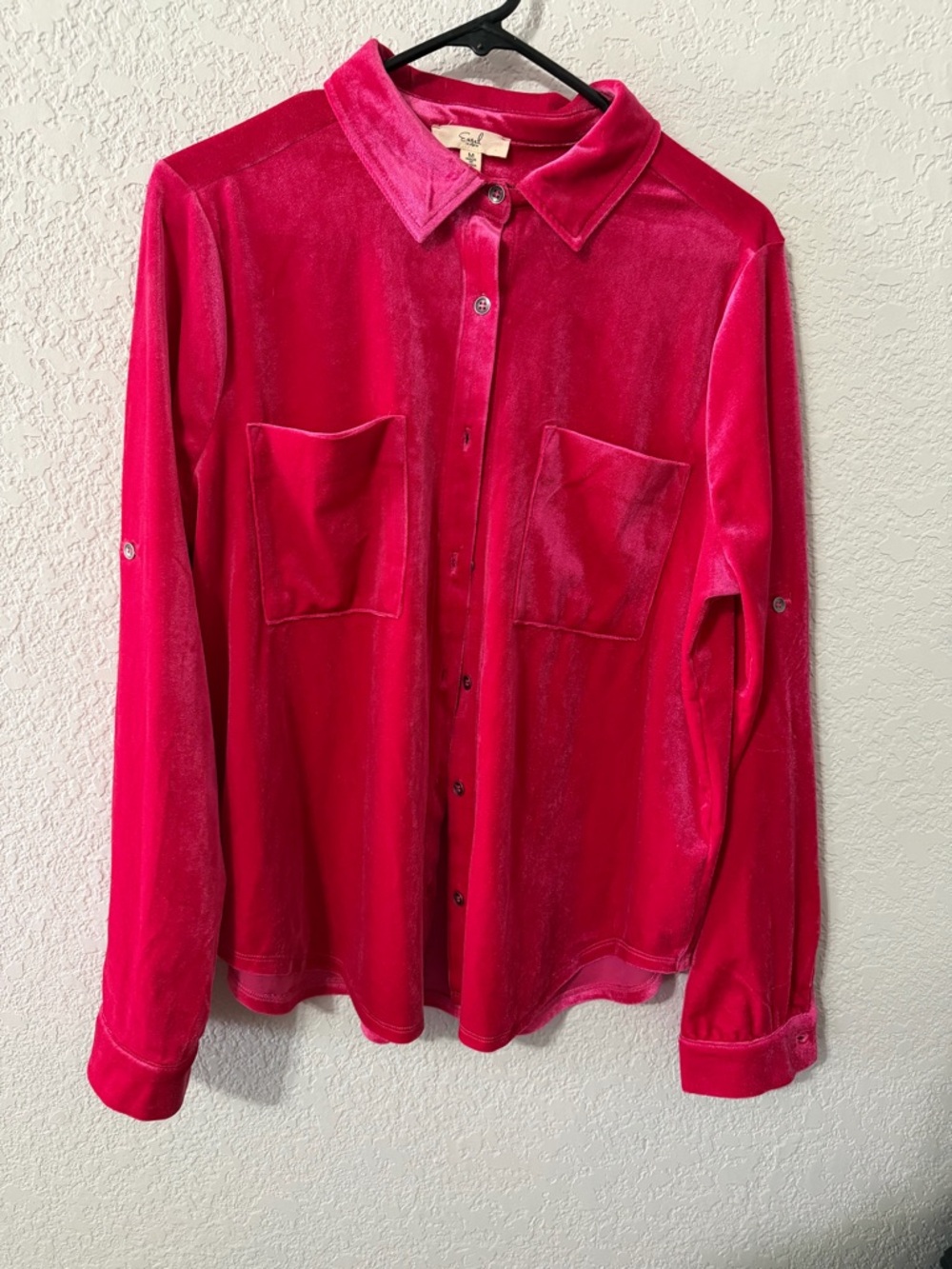 easel Fuchsia Velvet Button-Front Blouse